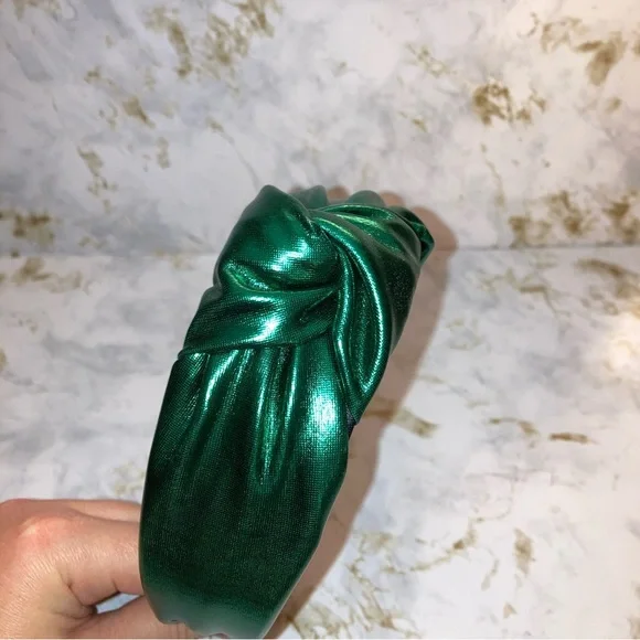 Emerald Green Metallic Top Knot Knotted Boho Festival Formal Cocktail Headband - Picture 15 of 17